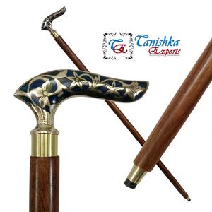 Canne de marche pliable en 3 sections, en laiton marron et bois, style Art Déco, faite à la main pour l'extérieur - Unisexe - Product Image 3