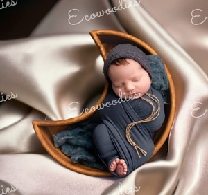 Cuenco de madera hecho a mano con forma de media luna para accesorios de fotografía recién nacido, accesorio para posar para bebé, cama para recién nacido - Product Image 6