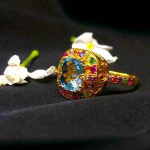 Último anillo de compromiso elegante clásico de Plata de Ley 925, abalorio de piedras preciosas multicolor de Topacio azul para boda y fiesta - Product Image 4