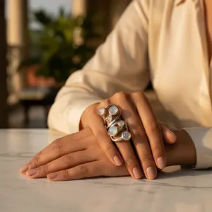 "Women's <b>Statement</b> 925 <b>Silver</b> Moonstone <b>Ring</b> Gemstone Brass Plated Ethnic Setting Bezel Setting Boxed" - Product Image 3