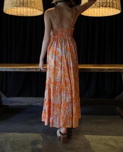 Vestido Largo Estilo Bohemio de Poliéster/Algodón Naranja, Cuello en V, Sin Mangas, con Patrón Paisley Detallado y Bordado, Lavable - Product Image 3