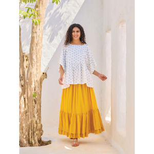 Bohemian <b>Linen</b> Knit Print Top and Skirt <b>Set</b> for Summer Casual - Product Image 1