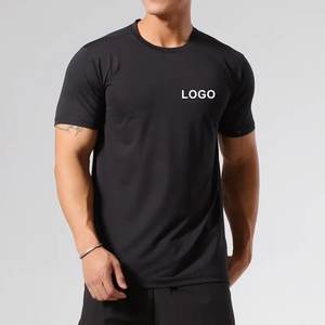 T-Shirt de gymnastique pour hommes de haute qualité 95% coton 5% Spandex séchage rapide à manches courtes entraînement Fitness chemise tissu tricoté - Product Image 1