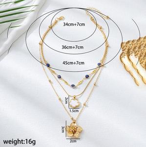 Collier à chaîne à maillons superposés pour femmes, pendentif fleur en alliage d'or, nouveau style - Product Image 6