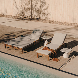 Tumbona Natural para exteriores, combinación de madera de teca con cojín, muebles de exterior para playa, Lili - Product Image 6