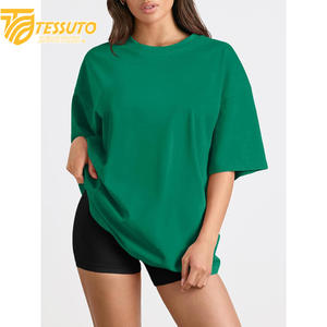 Camiseta básica de gran tamaño con logotipo estampado personalizado de peso pesado, camiseta de talla grande de alta calidad a la moda para mujer, Camiseta 100% de algodón con cuello en V - Product Image 4