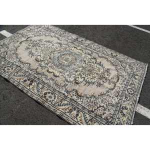 Tradicional Beige azul 5,4X8,5 pies Aubusson Vintage turco alfombra lana viscosa Patchwork para sala de estar dormitorio látex 1 pieza - Product Image 2