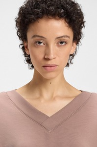 Conjunto de jersey con cuello en V y pantalones de cintura elástica para mujer, de manga larga ropa holgada, traje de chándal informal suave de Color sólido - Product Image 6