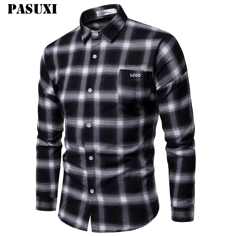 Pasuli เสื้อเชิ้ตสำหรับผู้ชายชุดทำงานแบบสั่งทำลายสก๊อตอ๊อกซ์ฟอร์ด