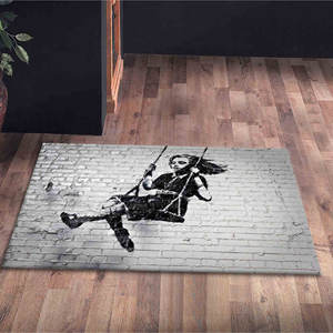Tapis Banksy Fille sur balançoire, Tapis Fille sur balançoire, Tapis Banksy, Tapis à motif peinture, Tapis doux non tissé - Product Image 5