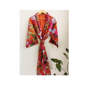 Kimono de edredón Kantha hecho a mano para mujer, estampado de Color naranja, excelente calidad, 100% algodón Natural disponible, precio a granel, India - Product Image 1
