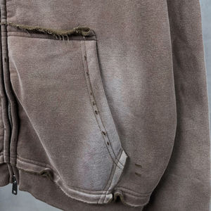 400 GSM Acid Wash Distressed <b>Zip</b>-<b>Up</b> Hoodie For <b>Men</b> Style Heavyweight Thick Soft Warm Casual Streetwear Layering Sweatshirt - Product Image 6