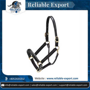 Wholesale English Saddle Style Horse Halters Soft Padded <b>Black</b> Leather Headpiece with Brass Hardware Nylon PP <b>Rope</b> Nose-piece - Product Image 2