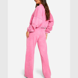 2025 / 2026 High Quality Women's Blank <b>Crop</b> <b>Hoodie</b> Full <b>Zip</b> <b>up</b> <b>Hoodie</b> and Jogger Set Women Oversized Sweatsuit - Product Image 6