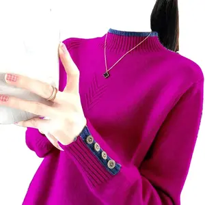 Mode col montant bouton tout match chandails vêtements pour femmes 2023 hiver ample col en v pulls décontractés hauts coréens