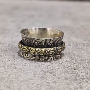 Anillo de meditación con banda giratoria de primavera, anillo de pulgar de Plata de Ley 925 para mujer, joyería hecha a mano, anillo giratorio Unisex de Navidad - Product Image 2