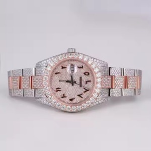 Reloj árabe de moda con diamantes de oro rosa VVS1 Diamantes helados Pantalla de esfera analógica Estilo mecánico Acero inoxidable Resistente al agua - Product Image 6