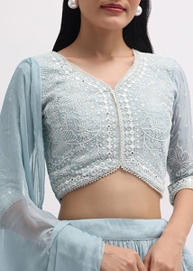 Lehenga en Georgette Semi-Couture Élégant avec Travail de Séquence et de Broderie Choli Non Cousu et Dupatta Brodé Occasions Spéciales - Product Image 1