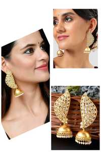 Peacock Plume <b>Jhumka</b> <b>Earring</b> Set Royal Indian Jewelry High-quality Brass Bulk Product Customize Design for Women and Girls - Product Image 3
