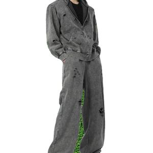 Chándales Personalizados para Hombre de Alta Calidad, Estilo Holgado, Lavado Ácido, Hombros Caídos, Desgastados, con Cierre, Talla Grande, Logotipo Personalizado - Product Image 5