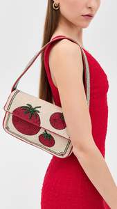 Bolso de hombro con cuentas de semillas con patrón de frutas para mujer, diseño de fresa, piña y limón, hecho a mano, color verde azulado, para fiesta de verano, tipo clutch - Product Image 5