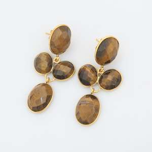 Elegant Tiger Eye Oval <b>Earrings</b> Gemstones Jewellery 925 Sterling Silver 18K Gold Plated Dangle <b>Earring</b> Gift for Her - Product Image 6