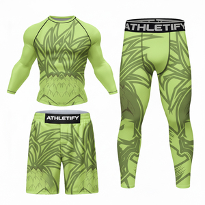 Sublimated Compression Activewear Set-Spandex/<b>Polyester</b> Rash Guard <b>Shorts</b> Tights Quick Dry Breathable Shrink-Proof for MMA - Product Image 1