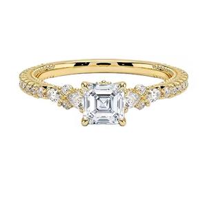 Ascher Cut Créé Moissanite Anneau 925 Sterling Silver Halo Mariage Fiançailles Bijoux Micro Pave Moissanite Anneau Pour Les Femmes - Product Image 1