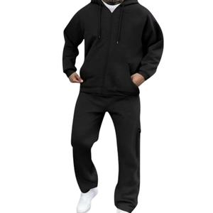 Ensemble de survêtement à capuche et pantalon ample uni avec fermeture éclair pour hommes, femmes, unisexe, vêtements décontractés chauds d'hiver, polaire doux, vente personnalisée OEM - Product Image 1