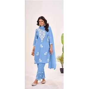Collection indienne été tenue décontractée rayonne broderie haut de travail pantalon avec Dupatta vêtements indiens et pakistanais - Product Image 1