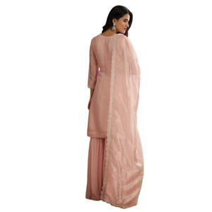 Light Peach Tissue Cut Dana Beads <b>Kurta</b> Set with Embroidered Dupatta <b>for</b> Bridal Party Festive Reception and Special Occasions - Product Image 4