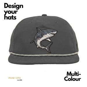 Gorra de golf retro con bordado de tiburón, de fábrica en Vietnam, de nailon de secado rápido, de 5 paneles, snapback, estilo vintage, con visera plana, para playa - Product Image 1