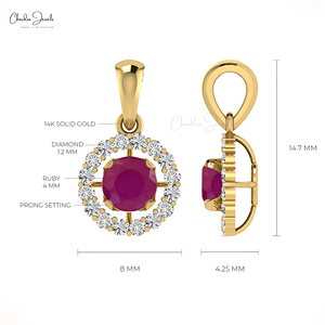 เครื่องประดับเพชรทองแท้14K แบบสั่งทำสำหรับงานหมั้นสร้อยคอจี้รัศมีพลอยทับทิมสีแดงธรรมชาติ - Product Image 3
