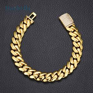 Hip Hop 14mm Iced out Clasp Cuban Link Bracelet <b>For</b> <b>Men</b> 18K Gold Bracelet <b>For</b> <b>Men</b> - Product Image 1