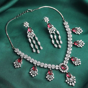 Elegant Bridal AD Necklace <b>Set</b> for <b>Women</b> With Matching Earrings Available at Export Prices from India - Product Image 1