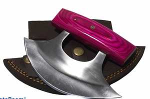 Couteau Ulu fait main avec lame en acier inoxydable et étui en cuir - Product Image 6