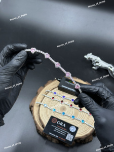 Pulsera de tenis de plata 925 con corte de corazón y moissanita rosa, diseño Iced Out, joyería de lujo romántica para mujer, regalo - Product Image 3