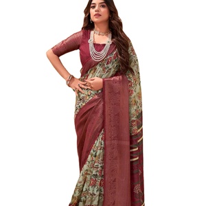 Sari de algodón suave de último diseñador con borde Jacquard de Fab Zone - Product Image 1