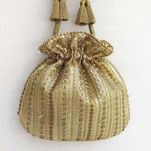 Sac Potli Ethnique de Mariée pour Femme, Fait Main, Brodé, pour Fête de Mariage, Sac à Main de Créateur, Tendance, Écologique, Durable, en Polyester, Personnalisable - Product Image 1
