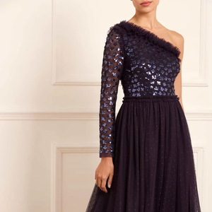 Maternidad de un hombro A-Line bordado Maxi vestido de gasa reuniones casuales fiestas de graduación cócteles estilo Simple Natural - Product Image 1