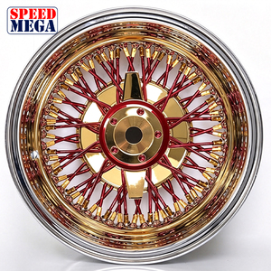 ล้อแม็กซ์สีแดงขนาด 13x7 นิ้ว แบบ 72 ก้าน ลายไขว้ ขอบโครเมียมแบบ Reverse Chrome Lip สำหรับรถ Lowrider ล้อฟอร์จคุณภาพพรีเมียม - Product Image 3