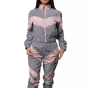 Survêtement réfléchissant deux pièces pour femmes, logo personnalisé, bloc de couleurs, mode sport pour dames, survêtement pour femmes - Product Image 3