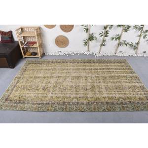 พรมตุรกีโบราณสีเบจสีเขียวแบบคลาสสิกขนแกะทำด้วยมือขนาด5.4x8.8ฟุตข้างเตียงด้านข้างเย็บปะทรงสี่เหลี่ยมผืนผ้า - Product Image 1