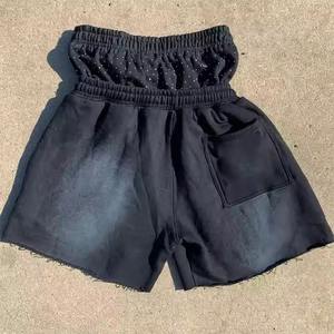 Shorts de sueur délavés au soleil de haute qualité Jogging Vintage strass lavage à l'acide Double taille Shorts de fitness pour hommes - Product Image 6