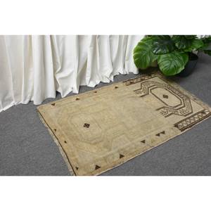 พรมขนสัตว์ตุรกีแบบวินเทจสีเบจ1.9x3ft รูปแบบการเย็บปะติดปะต่อกันสานแบบแบนสำหรับตกแต่งห้องนั่งเล่นด้วยยางพารา - Product Image 3