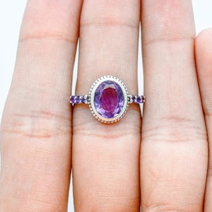 Romantic Design 925 Sterling Silver Women's Band <b>Ring</b> <b>Amethyst</b> Oval Cut Bezel Setting Classic for Engagement Wedding - Product Image 3