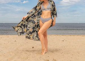 Kimono de algodón ligero para mujer de PALM NEGRA, albornoz hasta el suelo, bata, cintura Natural, suave, hecho a mano, Verano - Product Image 2