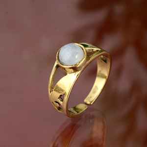 แหวนโบฮีเมียนทองเหลืองทำด้วยมือสำหรับผู้ชายเครื่องประดับแฟชั่นชุบทอง24k ประดับพลอยสีรุ้งธรรมชาติที่มีสไตล์ - Product Image 4