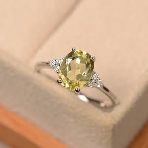 Women's Natural Lemon <b>Quartz</b> 925 Silver Vintage Christian Style Engagement <b>Ring</b> Unique Gemstone Oval Faceted Cut Prong Setting - Product Image 2