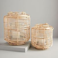 Faroles de Hierro y Ratán, Portavelas de Mimbre, Artesanía Decorativa para Sala de Estar, Estilo Contemporáneo, Negro y Dorado, Lujosos y Únicos